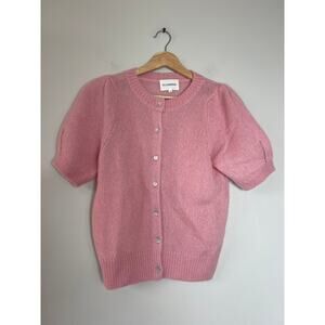 NEW W.Cashmere Button Up Rib Details Short Sleeve Cardigan Pink
